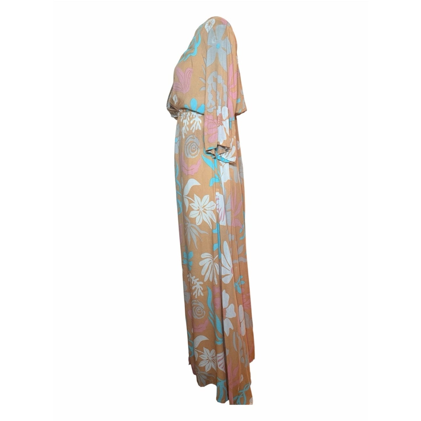 Tiare Hawaii Surry Maxi Dress NWT Brown Aqua Floral Size s/m