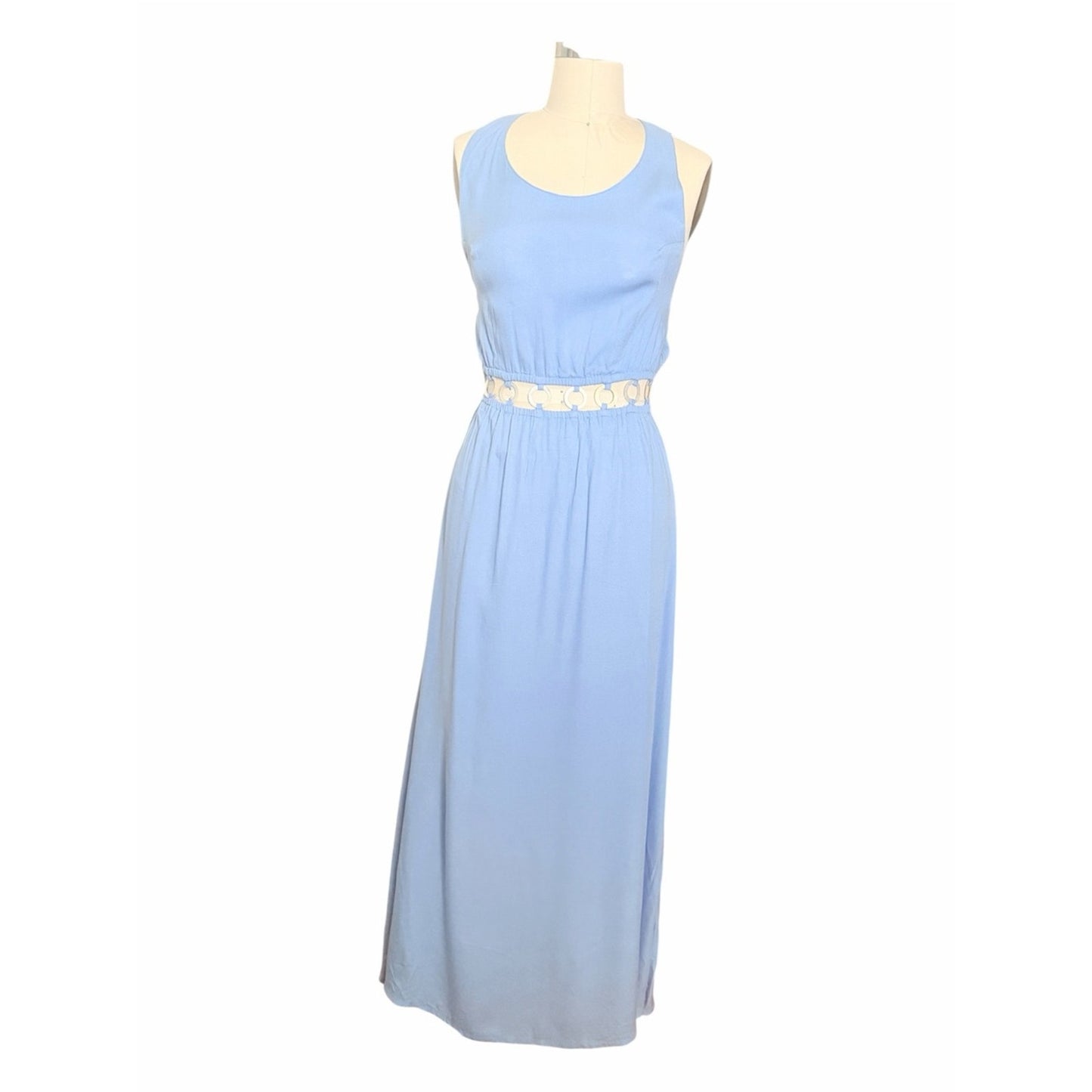 Tiare Hawaii Tidal Wave Maxi Dress Blue Medium | Mother of Pearl Shell Cutouts Med