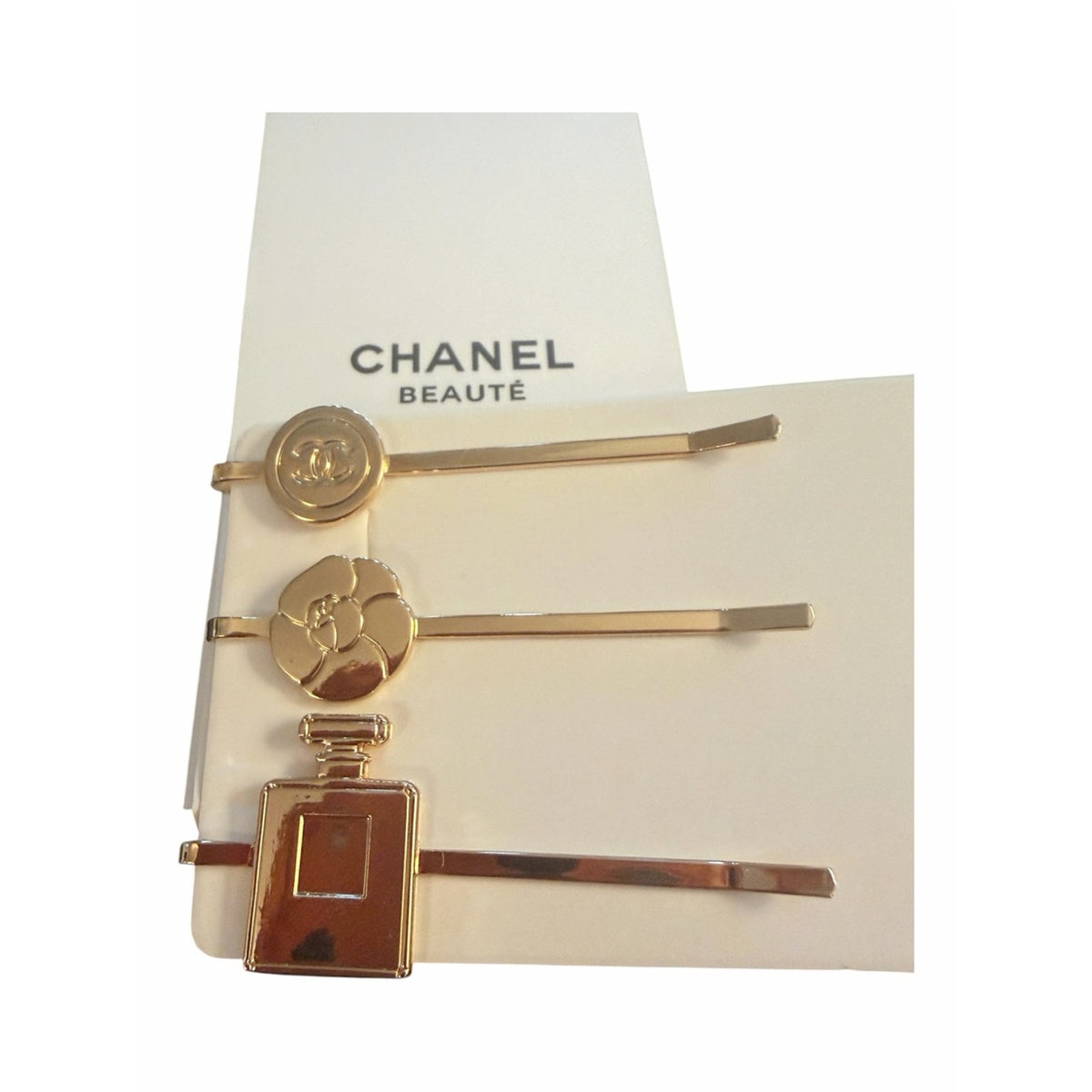 CHANEL Beauté Gold Tone Hair Clips Charms Set of 3 GWP New in Box