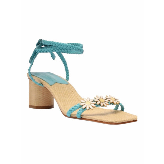 Schutz Hina Mid Daisy Raffia Lace-Up Block Heel Sandals NIB Dust Bag Size 9.5
