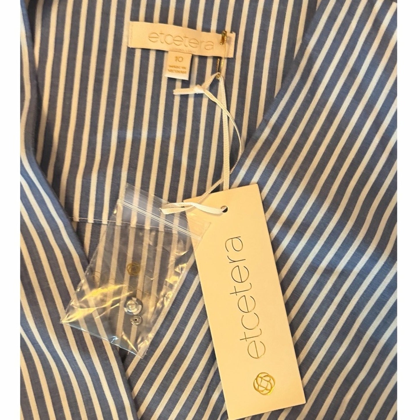 Etcetera Blue White Stripe Wrap Dress Size 10 Knee Length Coastal Preppy NWT