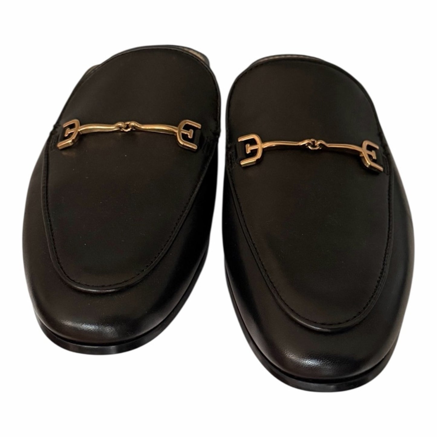 Sam Edelman Linnie Black Leather Bit Mule Loafers Gold Hardware 8.5 NWOT
