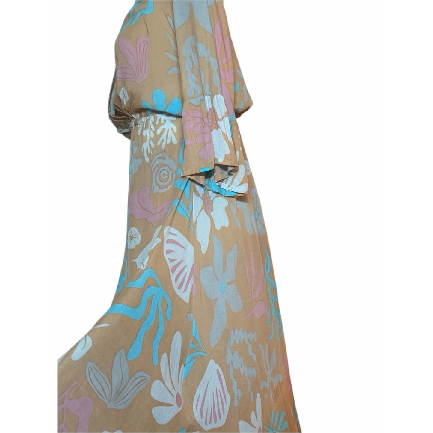 Tiare Hawaii Surry Maxi Dress NWT Brown Aqua Floral Size s/m