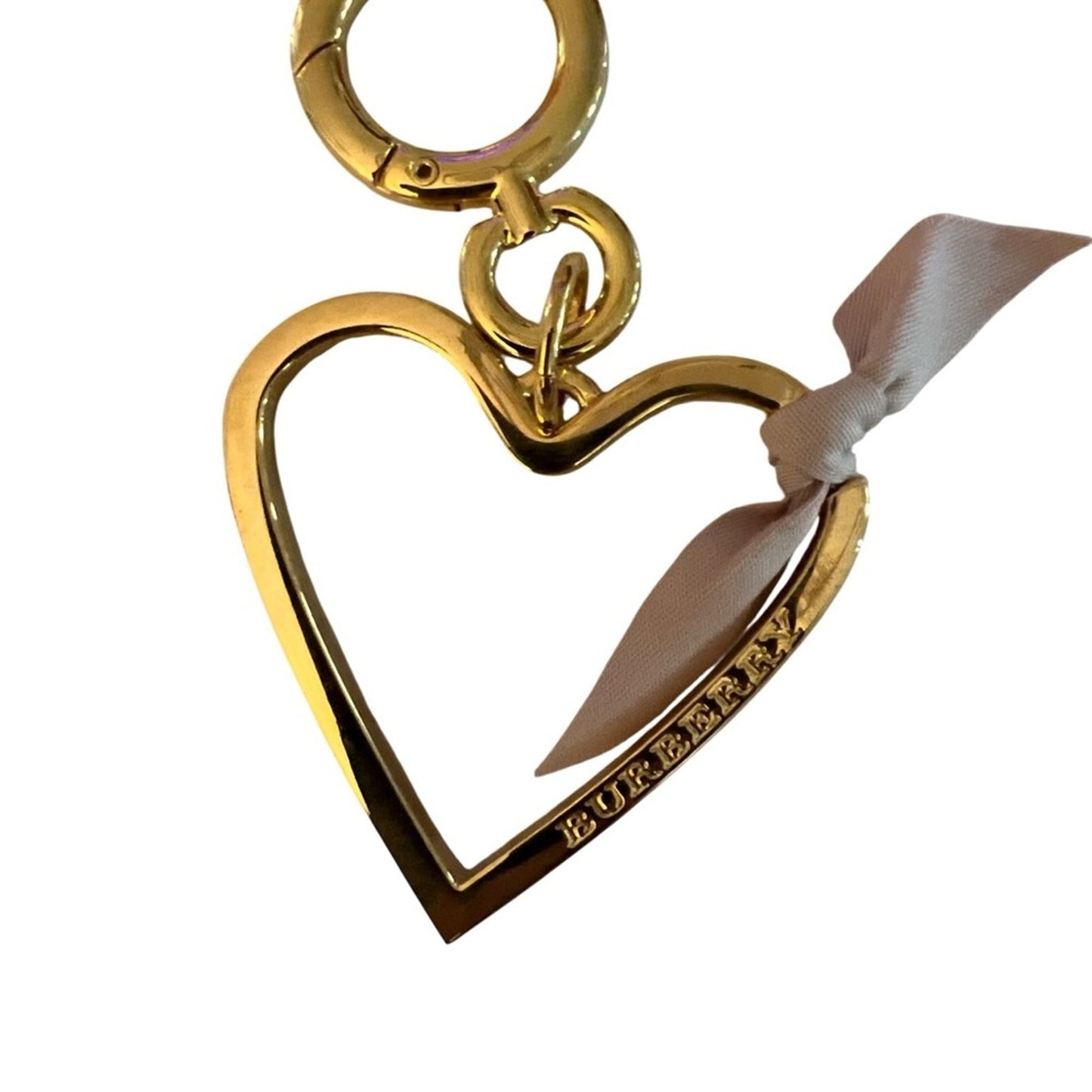 Gold Burberry Gold Heart Bag Charm with Pink Ribbon NIB