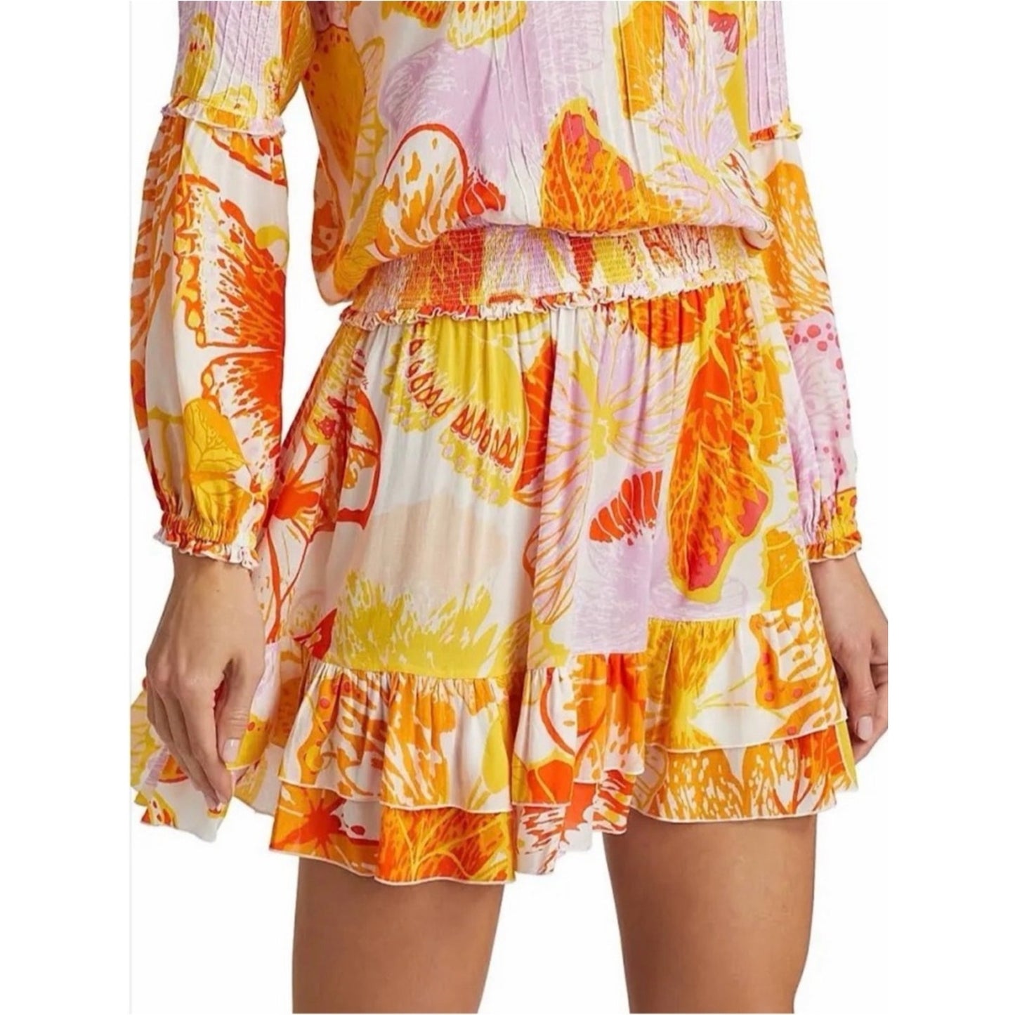 NEW Poupette St Barth Ilona M Yellow Macro Wings Butterfly Print Dress NWT