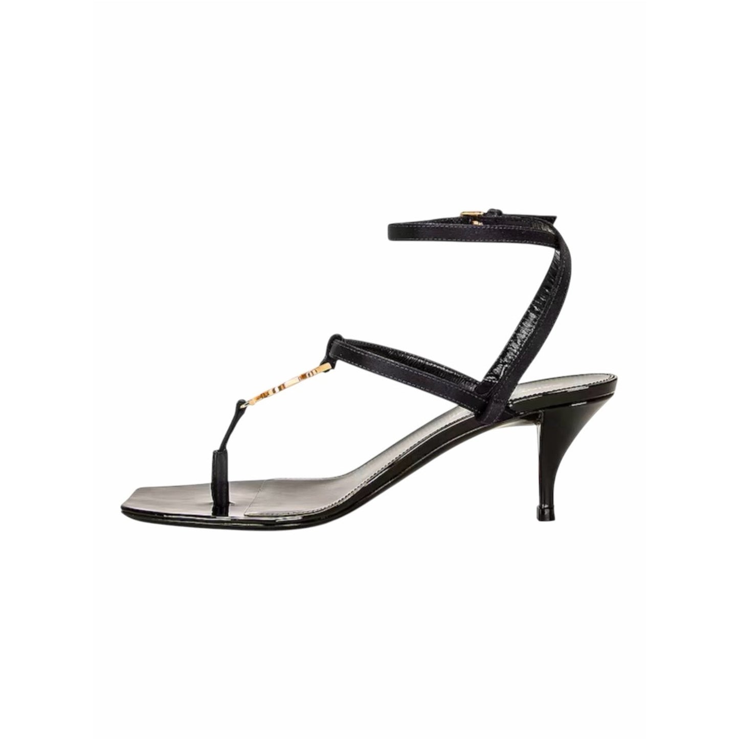 NWT Saint Laurent Cassandra YSL Logo Leather Sandals Black Gold Size 38 Full Set