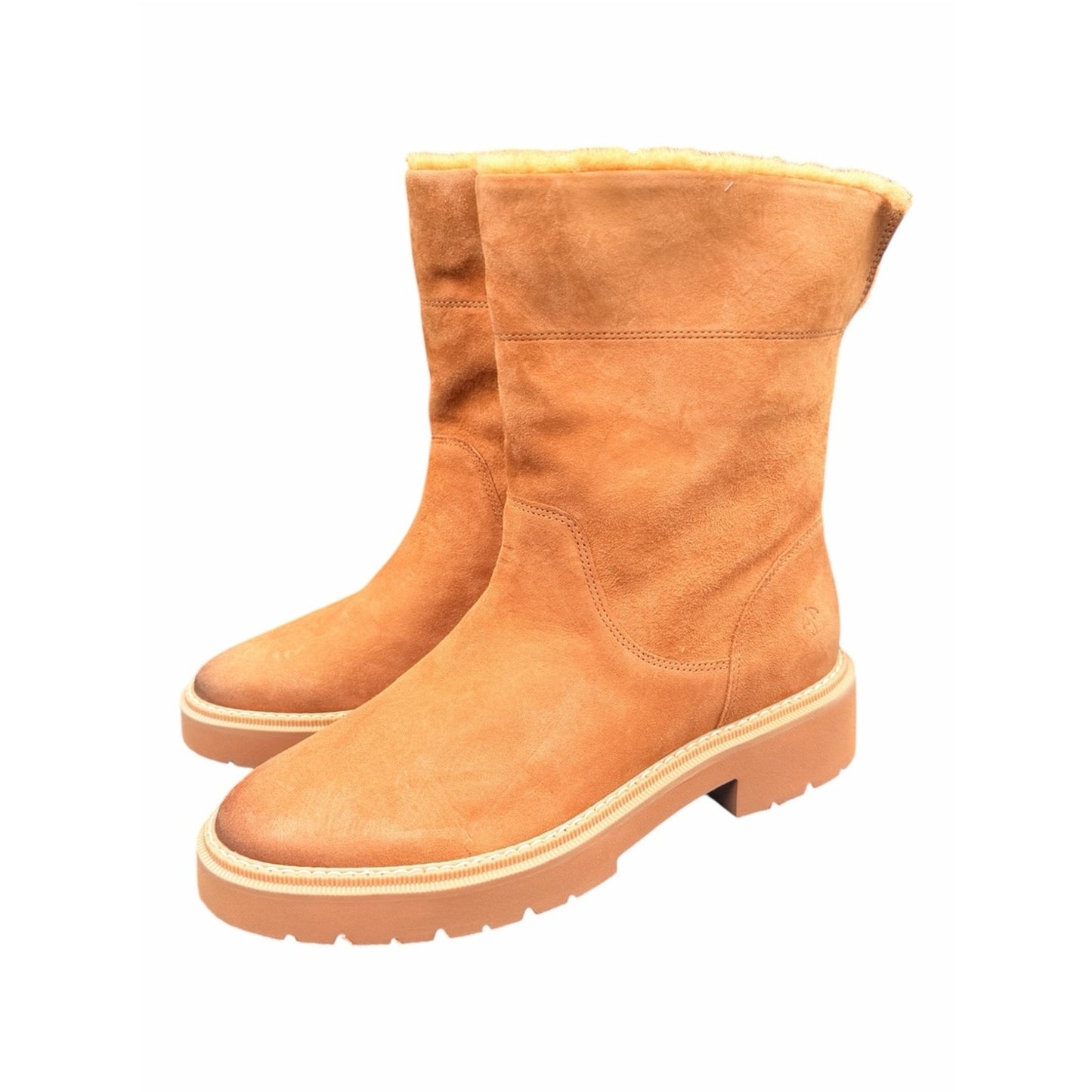 Naturalizer Sense Water Repellent Suede Faux Fur Boots Golden Caramel Size 9 NIB