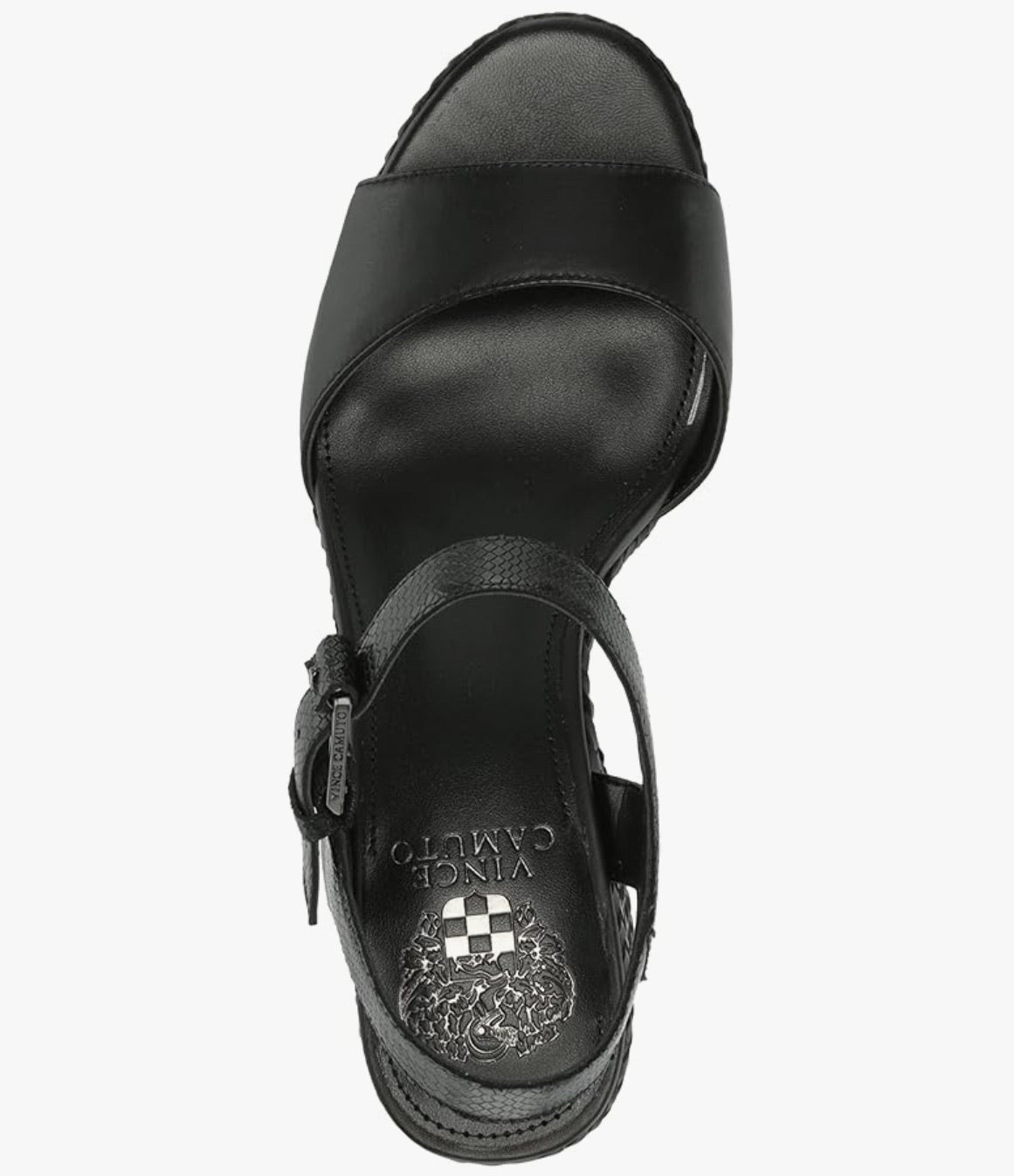 Vince Camuto Ranneli black block heel sandal  with woven bottoms