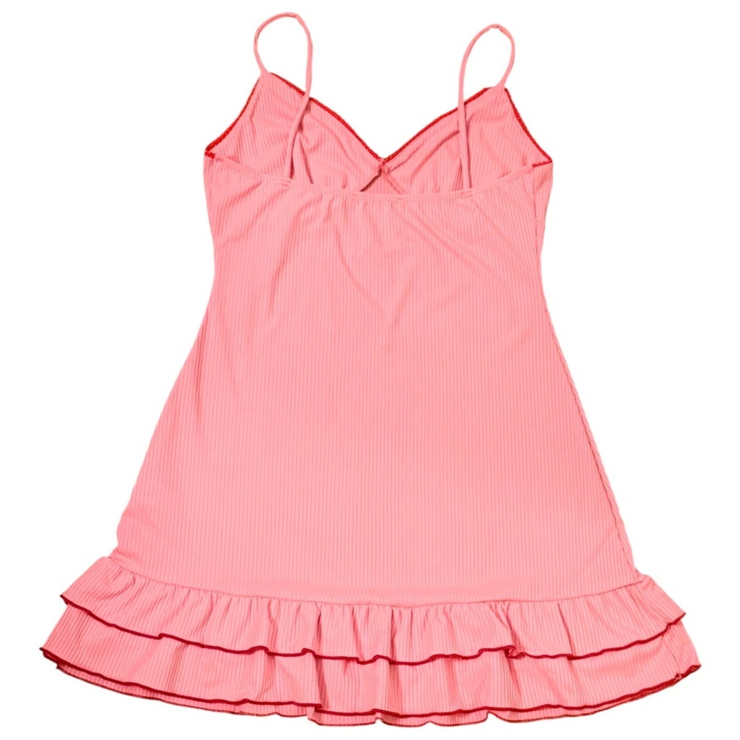 Pink Ribbed Ruffle Hem Mini Dress Cami Slip Coquette Y2K Size M