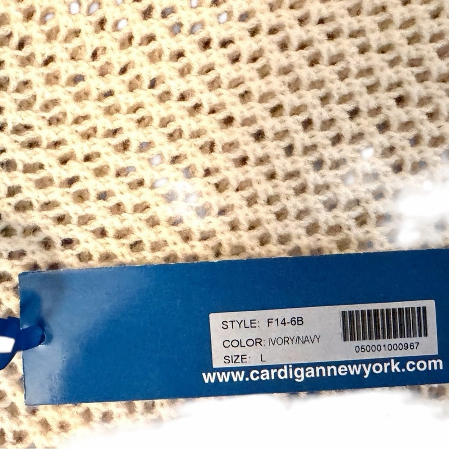 Cardigan New York Merino Wool Cashmere Sweater Ivory Navy Trim Size L NWT