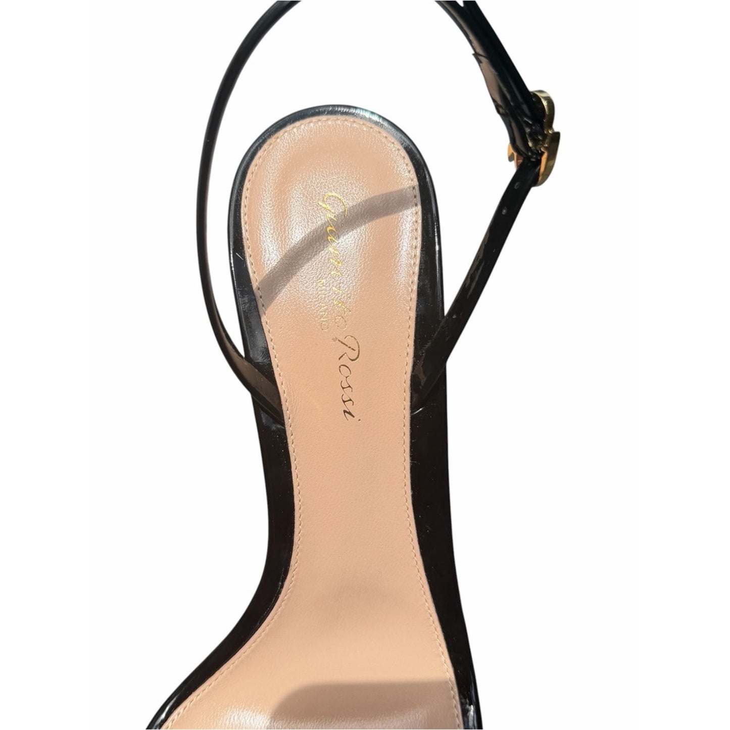 Gianvito Rossi Ribbon Stiletto 105 Black Patent Slingback Heels EU 39 US 9 New