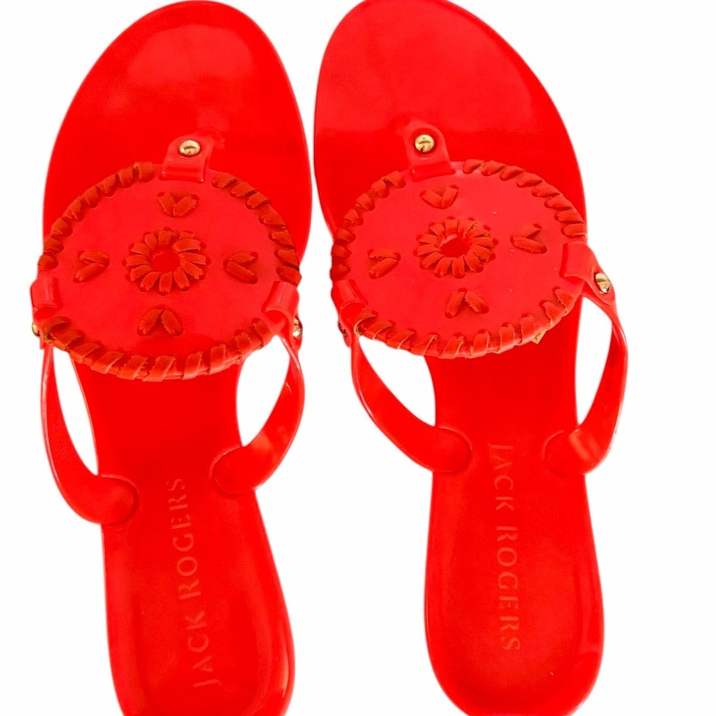 Jack Rogers Collins Jelly Sandals Coral PVC Medallion Flip Flops Size 10 NIB