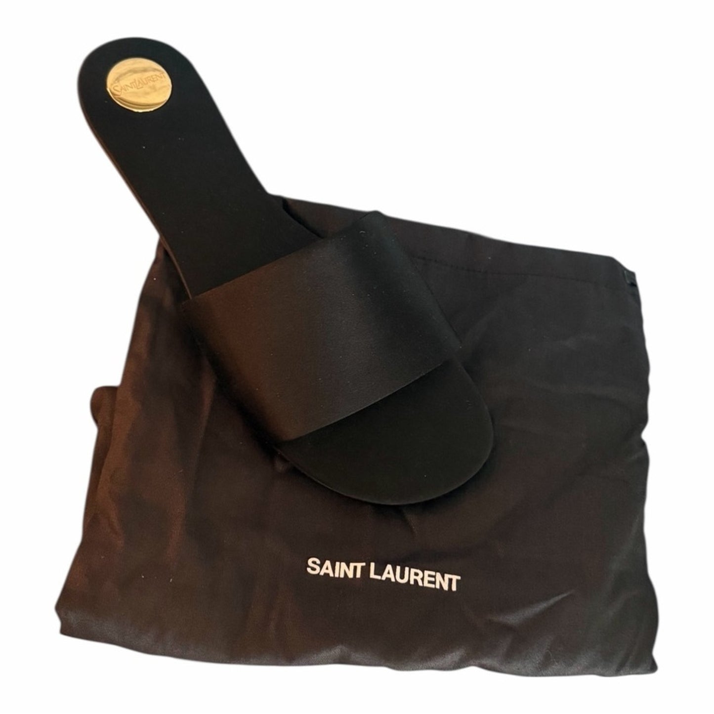 Saint Laurent Carlyle Flat Slide Sandals Black Nero Gold Logo Size 41 /US 10 NIB