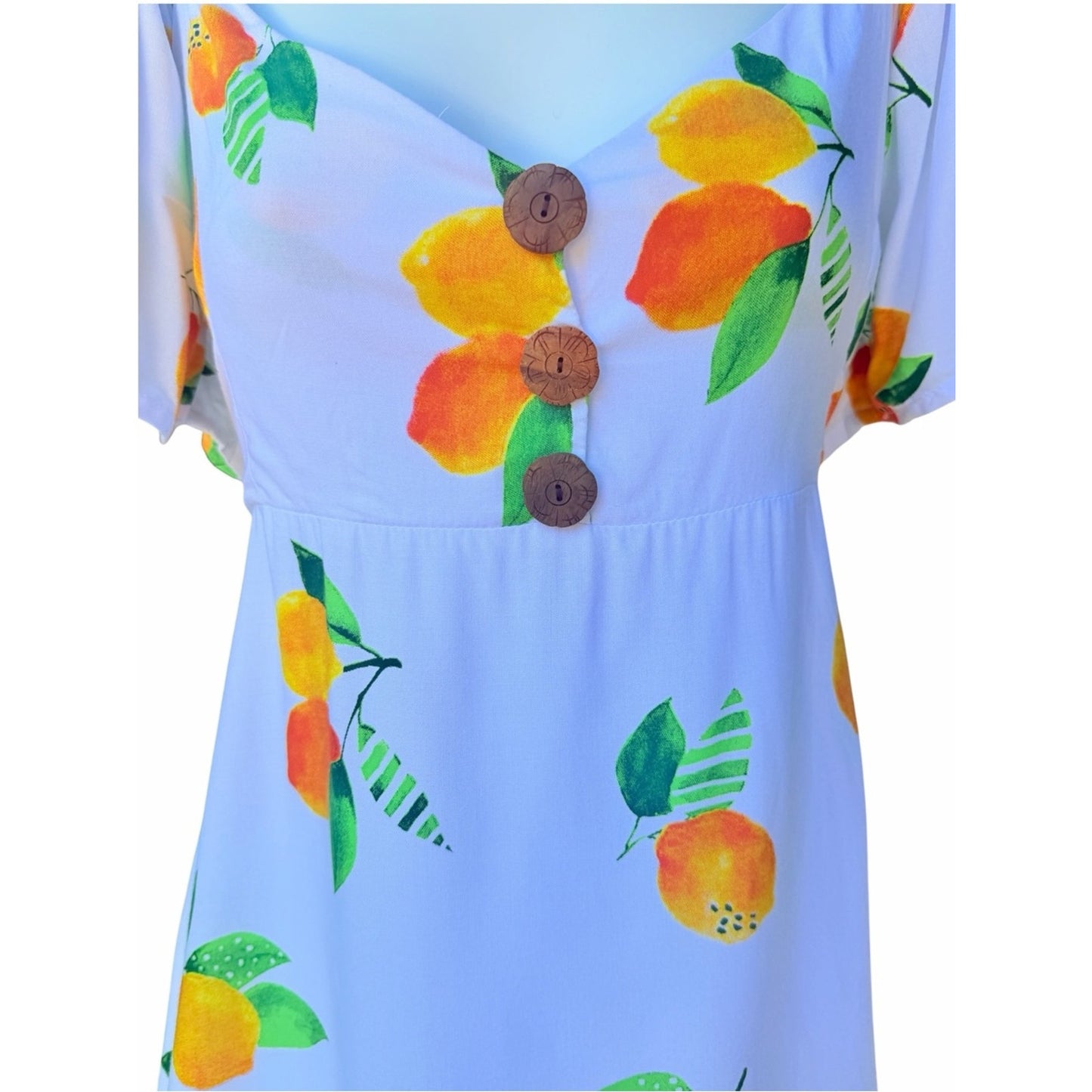 Tiare Hawaii Lemon Citrus Print Mini Dress White NWT Medium