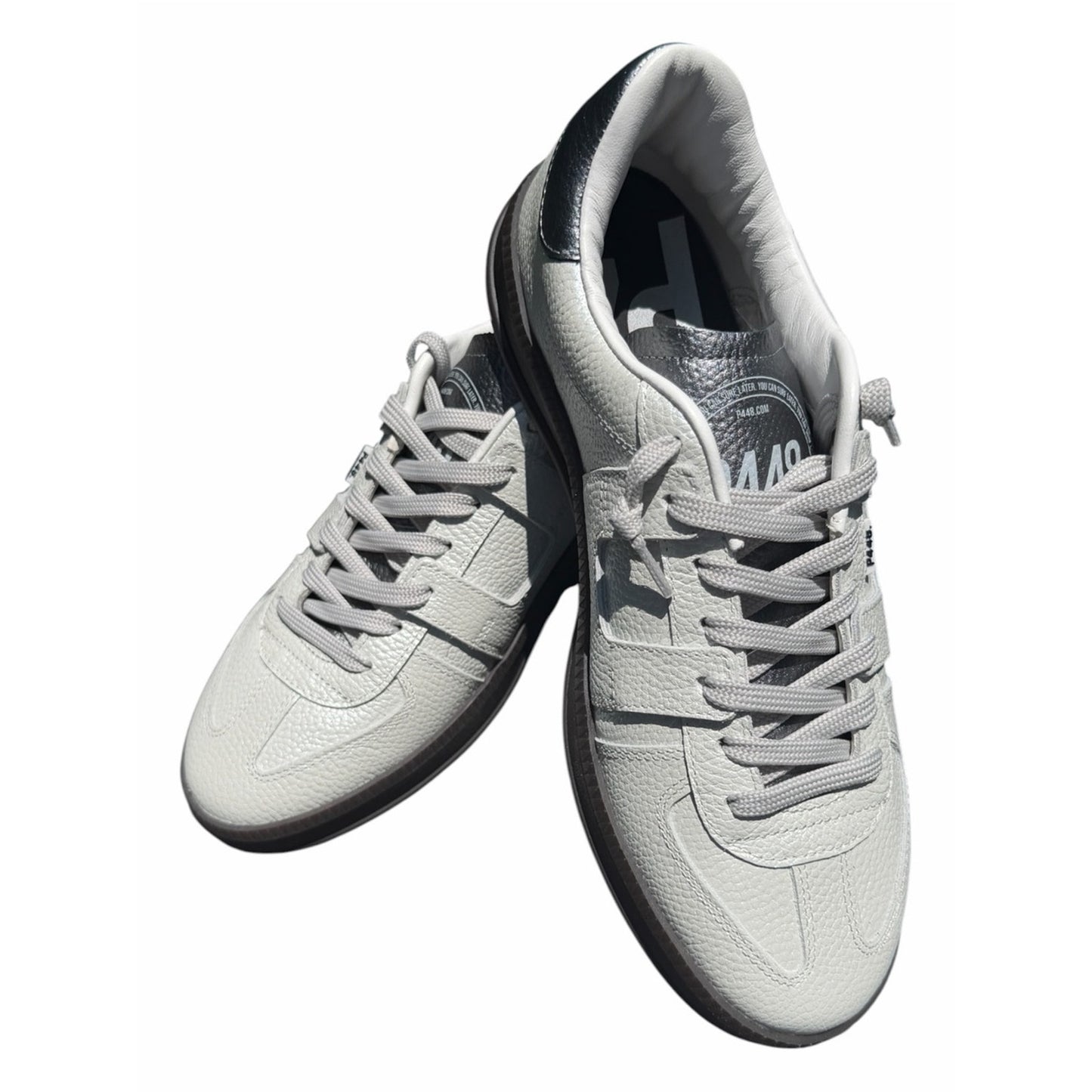 P448 Monza Metal White Sneakers Size 40 NIB Leather Silver Accent From Portugal