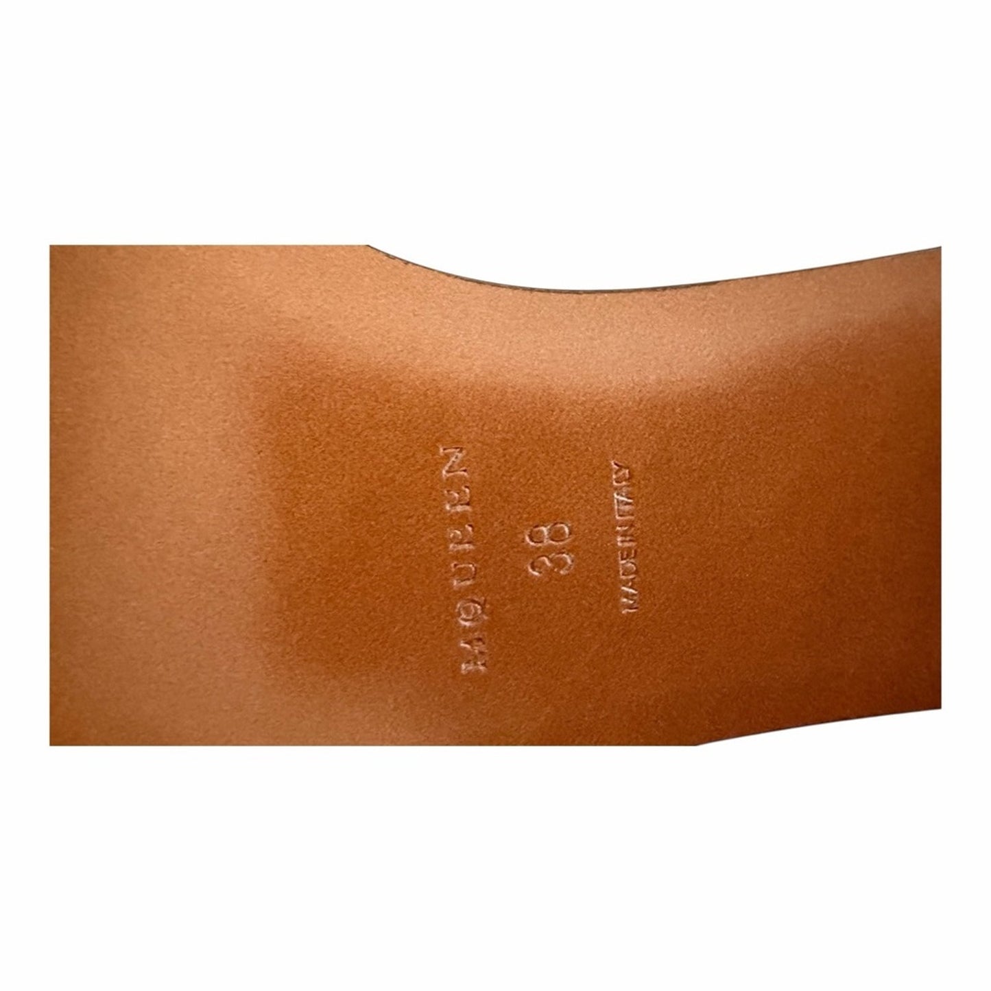 Alexander McQueen T Leather Cognac W/ Gold hardware Slide Sandals Size 38