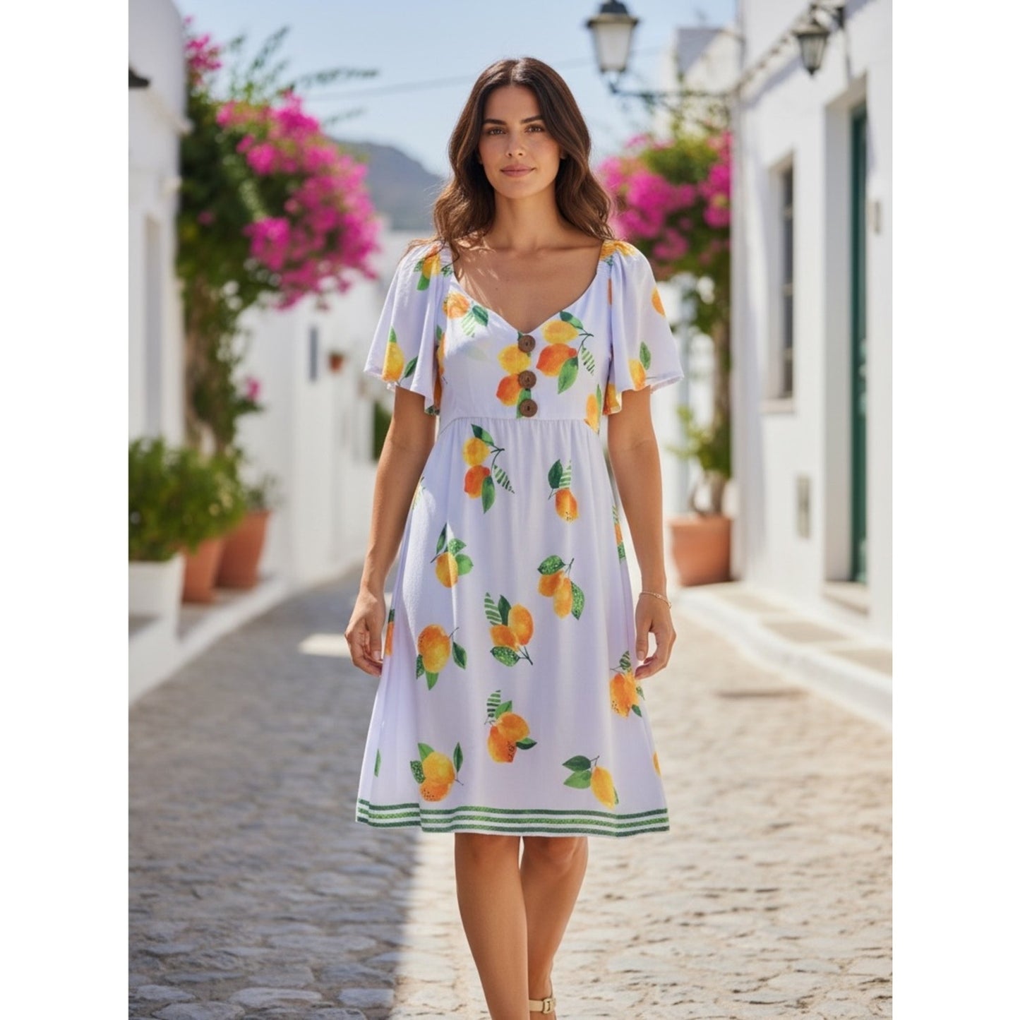 Tiare Hawaii Lemon Citrus Print Mini Dress White NWT Medium