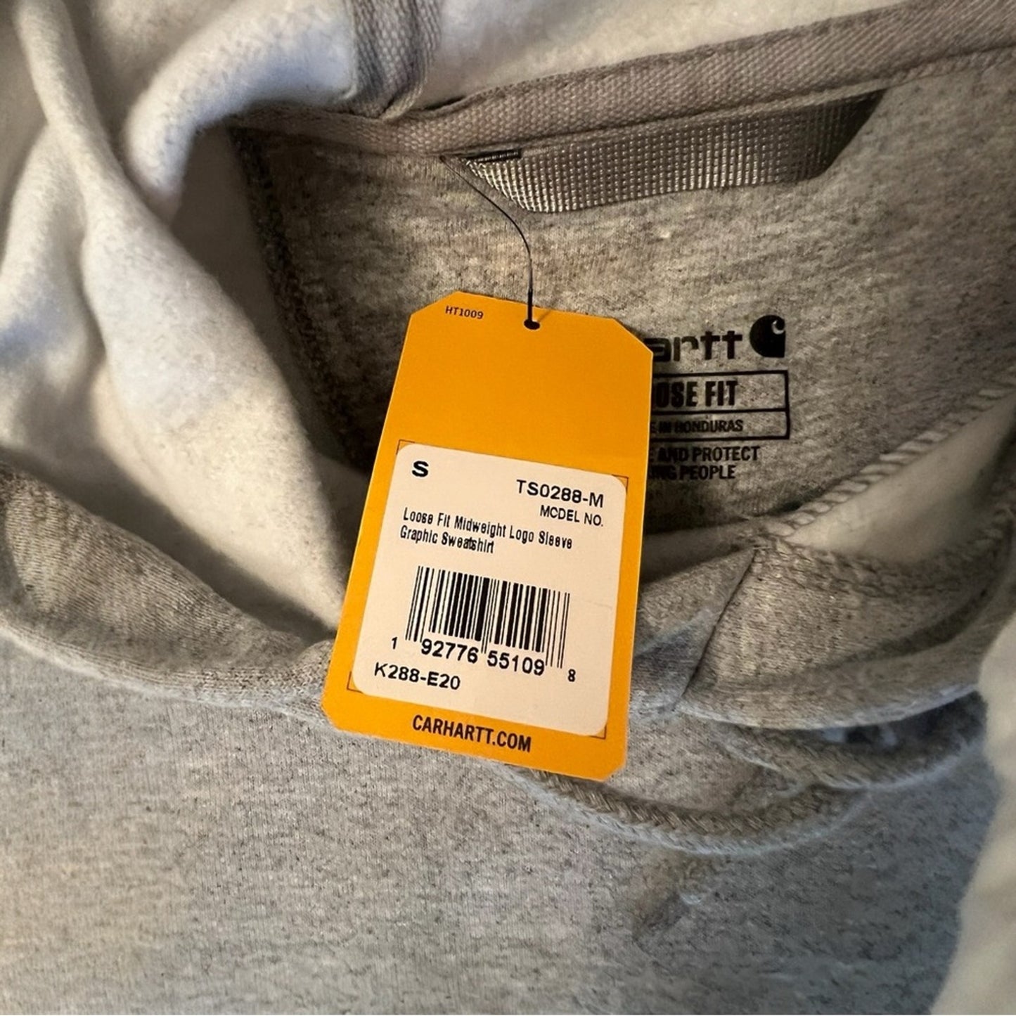 NWT Carhartt Light Gray Men's Hoodie with Sleeve Logo Size Small