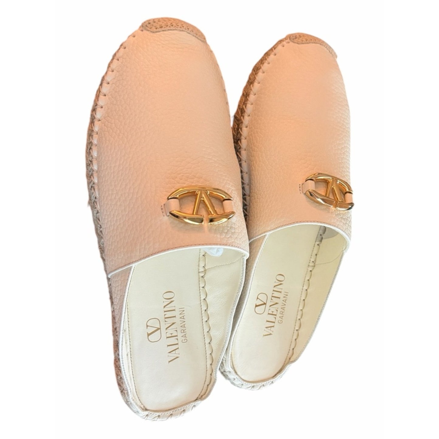 Valentino Garavani V Logo Leather Mule Espadrilles Ivory W/ Gold Logo EU 38 NIB