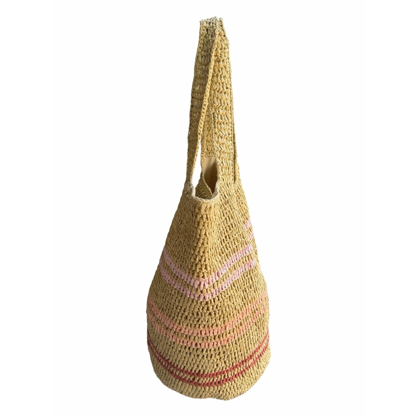 NWT Oversized Straw Beach Tote Pink Stripe Coastal Grandma Resort Bag