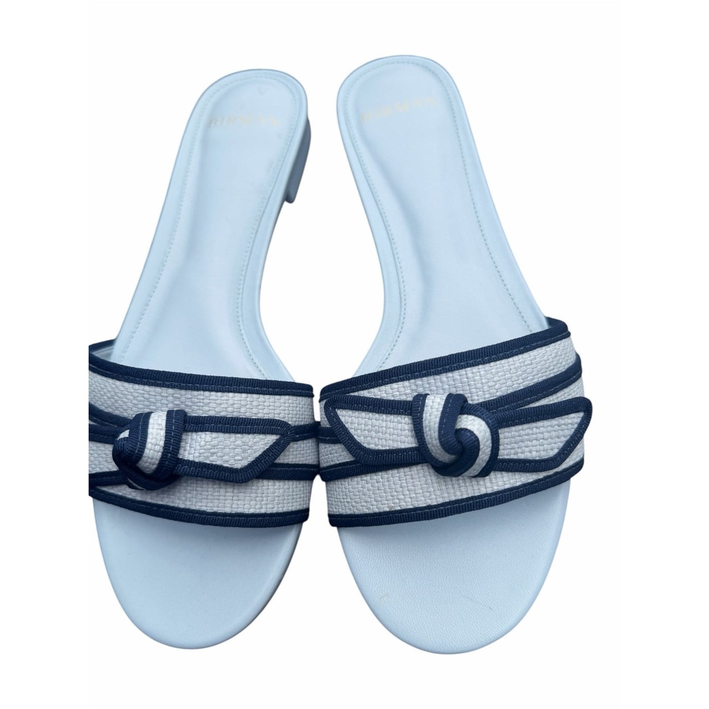Alexandre Birman Grosgrain Raffia Flat Slides Serene Blue Oceana 38 New In Box