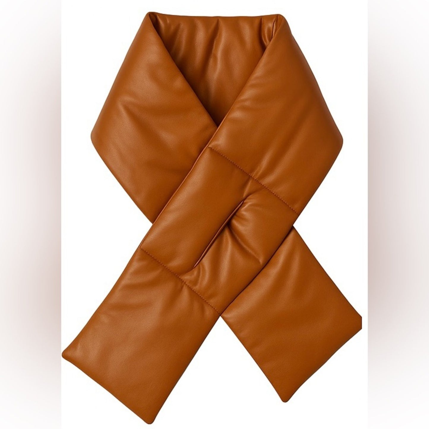 AQUA Faux Leather Quilted Puffer Scarf - Caramel Brown - NWT