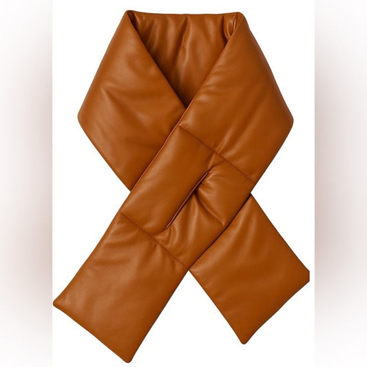 AQUA Faux Leather Quilted Puffer Scarf - Caramel Brown - NWT