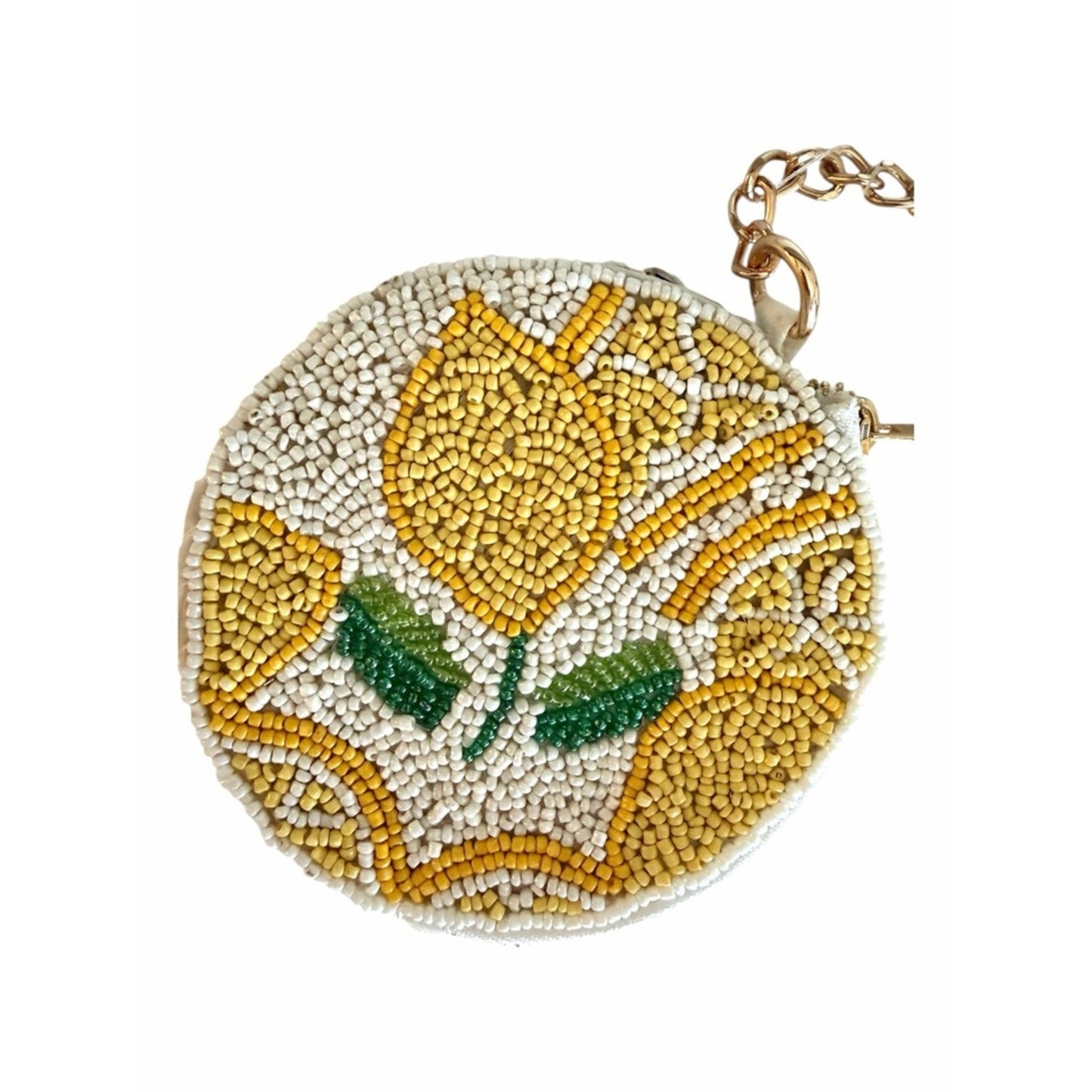 Beaded Lemon Coin Purse Round Zip Pouch Keychain Wristlet Style NWT Summer