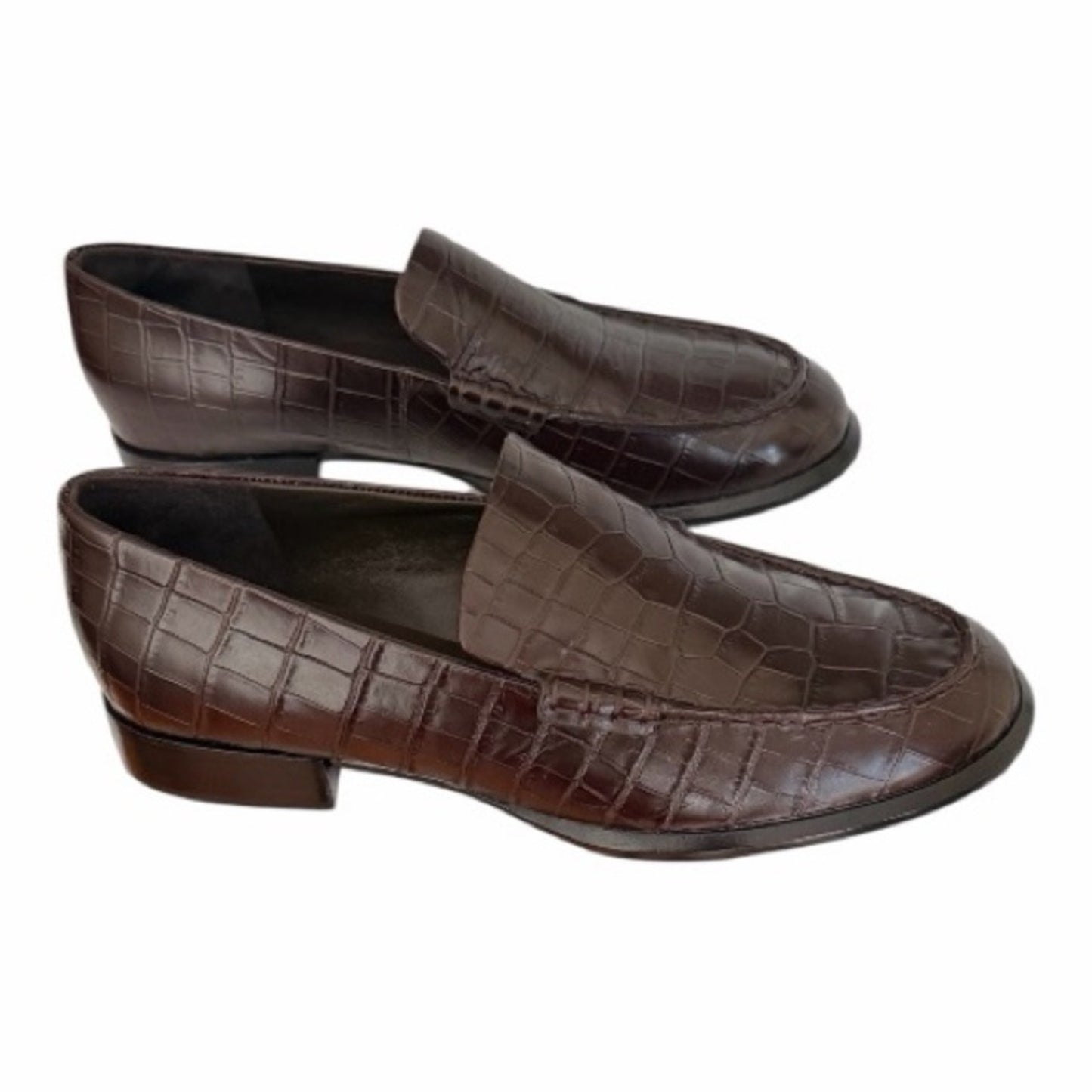 Vince Naomi Cacao Brown Croc-Embossed Leather Loafers |NIB | 7.5 | Made in Italy