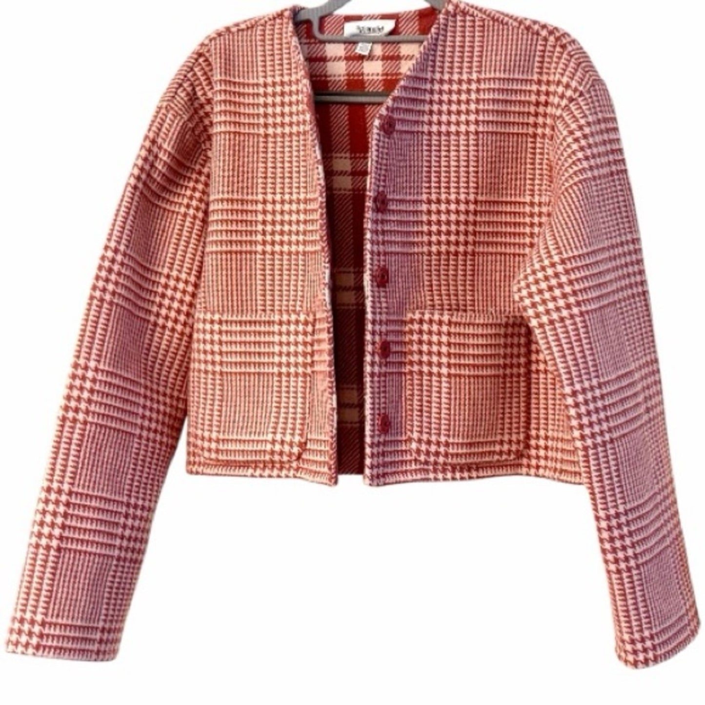 Splendid Reversible Tiffany Plaid 
Jacket - Pink/Cream - Snap Front -Size XS NWT