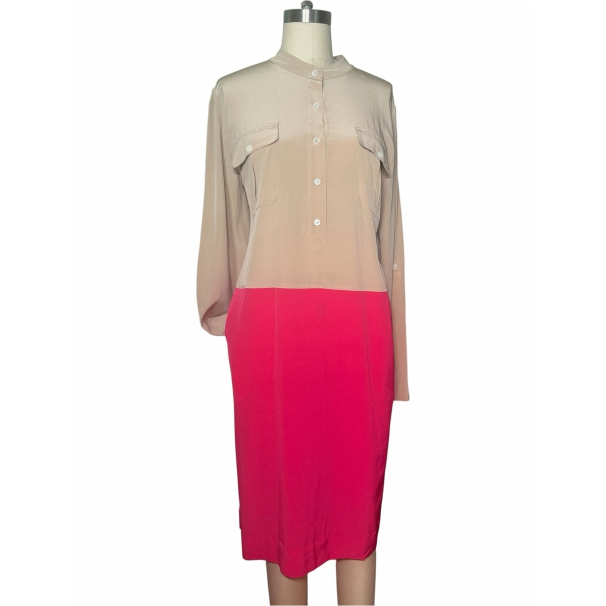 Per Se by Carlisle Street Fair 100% Silk Colorblock Shirt Dress Size 12 NWT