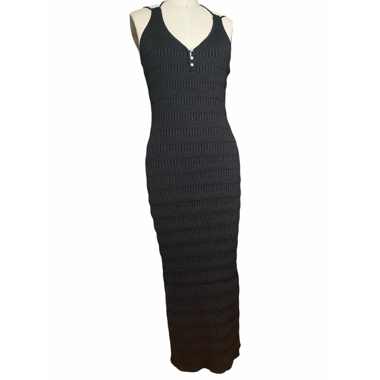 Torn by Ronny Kobo Ingrid Black Knit Maxi Dress NWT Size Med