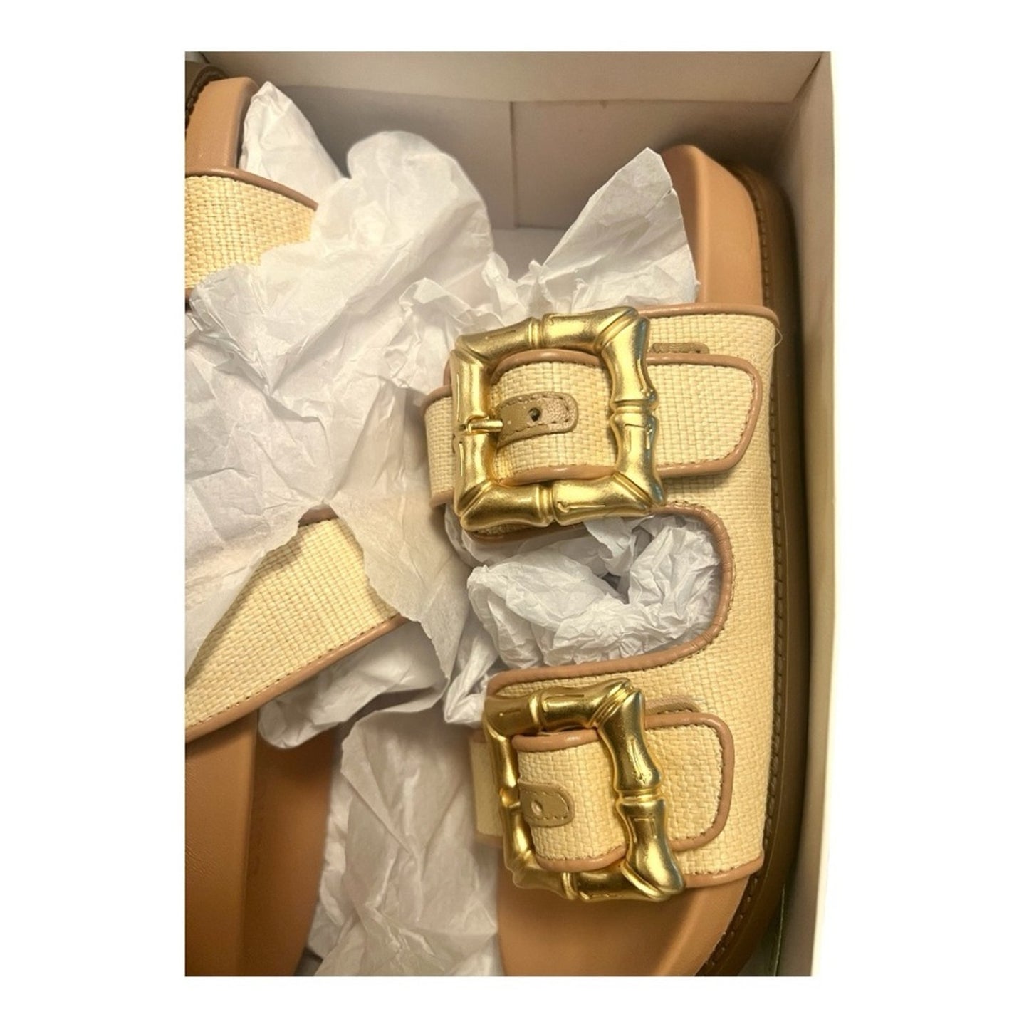 Schultz Encla Sporty Natural Ariel Sandal 9.5
NIB Cream, Tan & Gold