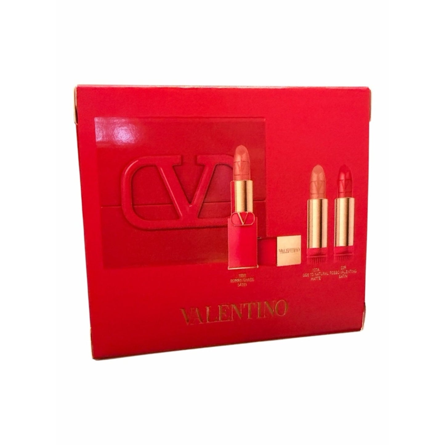 Valentino V Logo Mini Case Lipstick Set Rosso Jewelry Case 3 Matte Shades NIB