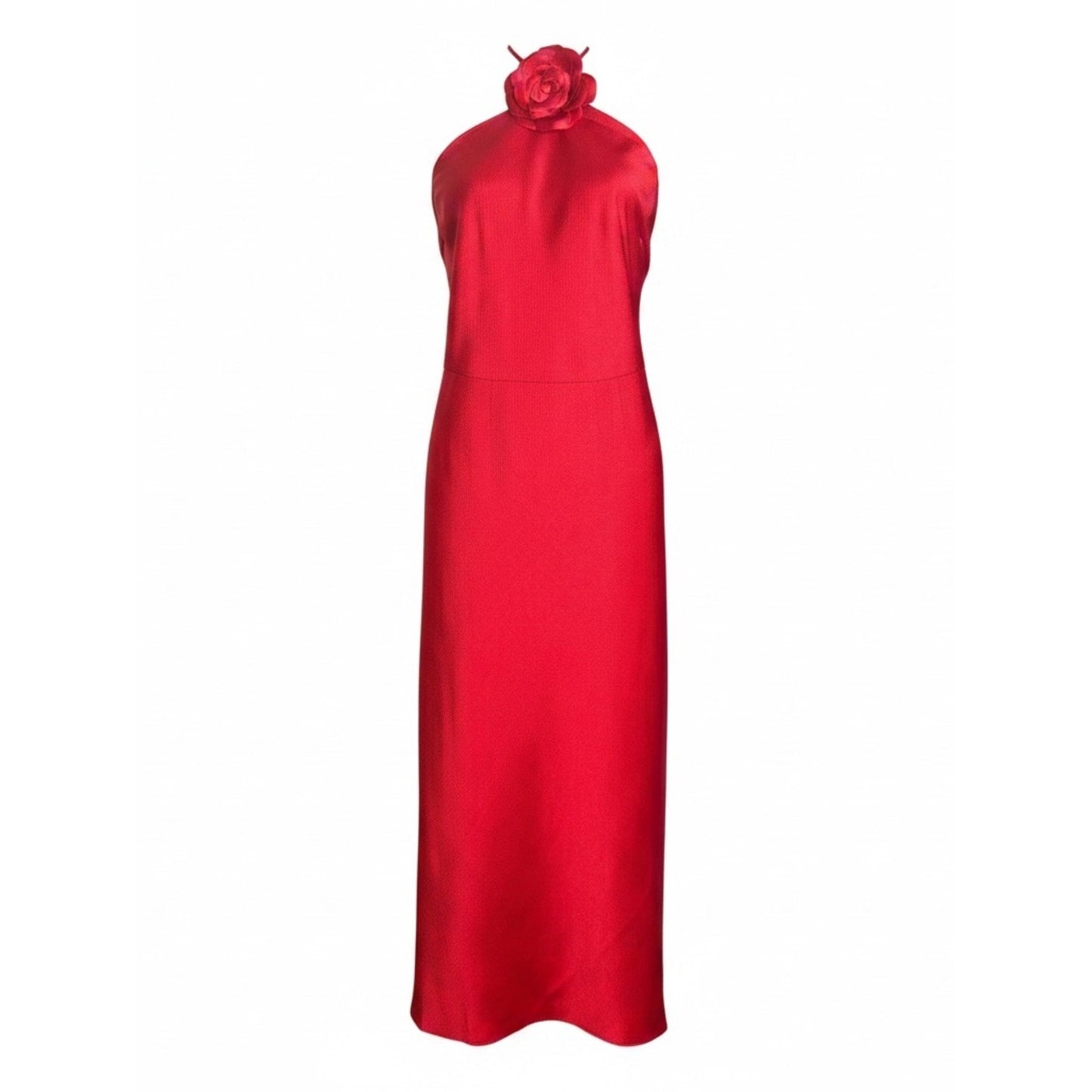 Lucy Paris Red Halter Maxi Dress XL NWT Open Back Removable Rosette