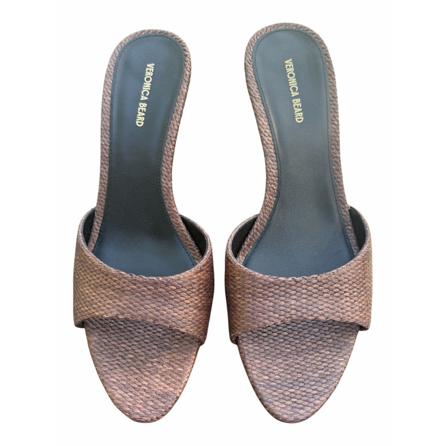 Veronica Beard Tia Espresso Woven Leather Mule Sandals Kitten Heel NIB Size 10