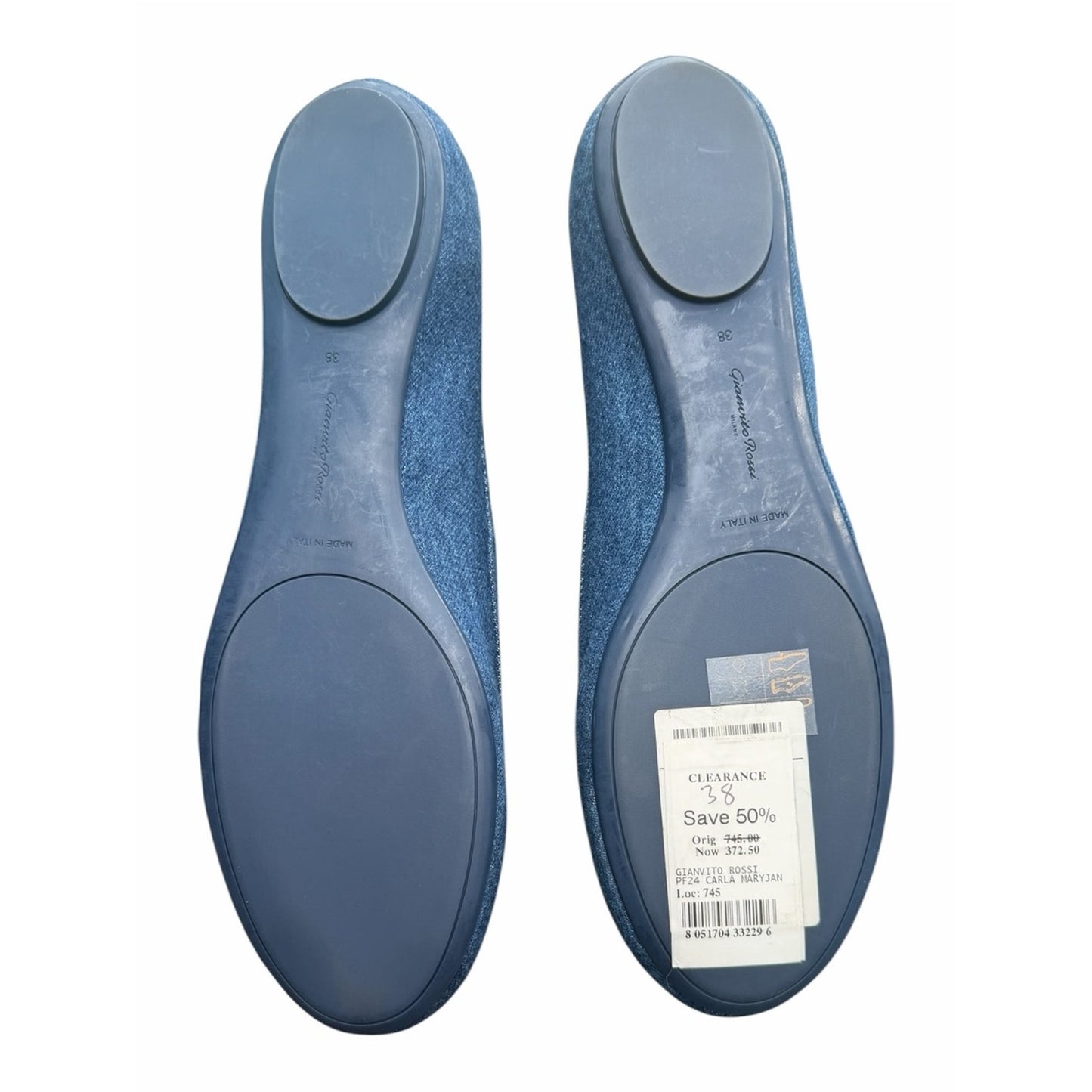 Gianvito Rossi Carla Denim Mary Jane Ballet Flats Blue Denim Size EU 38 New With Box