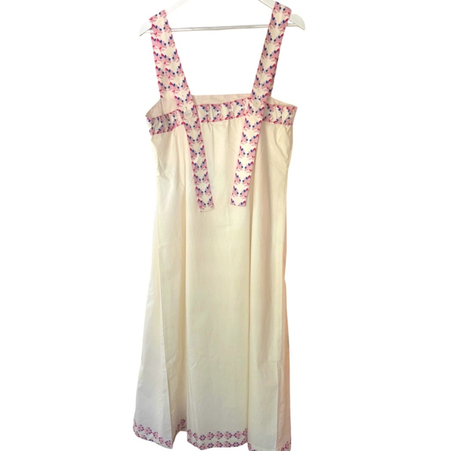 Hermoza Ava Maxi Dress L Ivory Floral Graceful Garlands Cotton 70s Sundress NWT