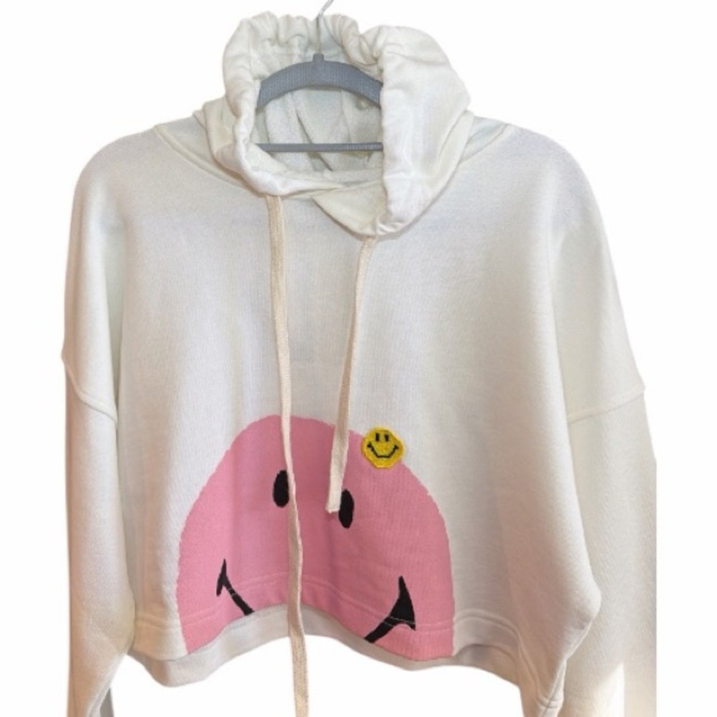 Joshua Sanders White Hoodie with Pink Smiley Face