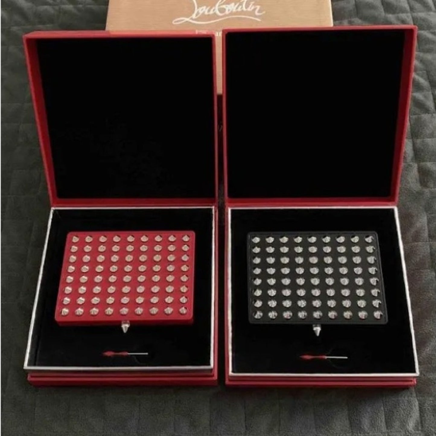 Christian Louboutin Red & Silver Studded Case & Key NWB