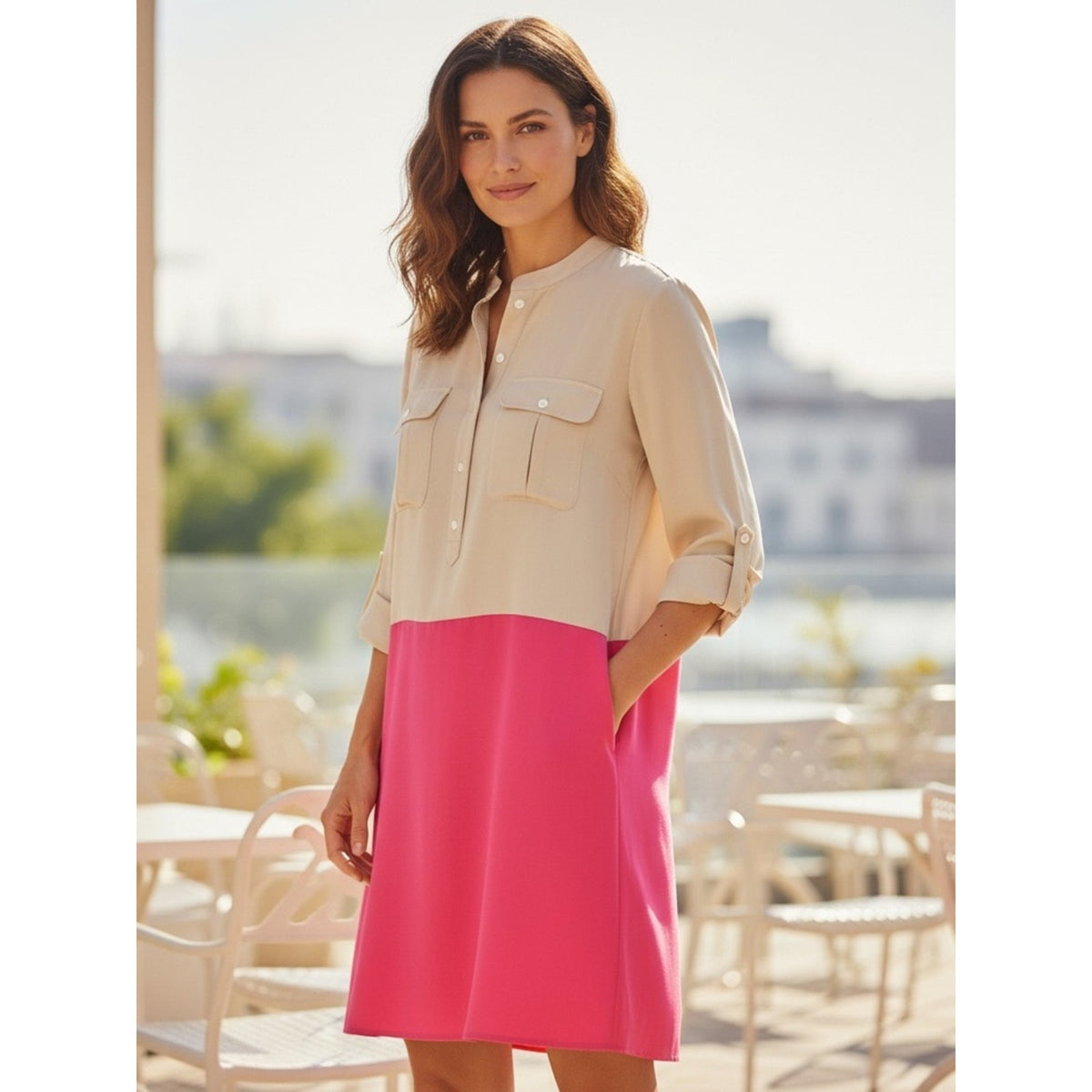 Per Se by Carlisle Street Fair 100% Silk Colorblock Shirt Dress Size 12 NWT