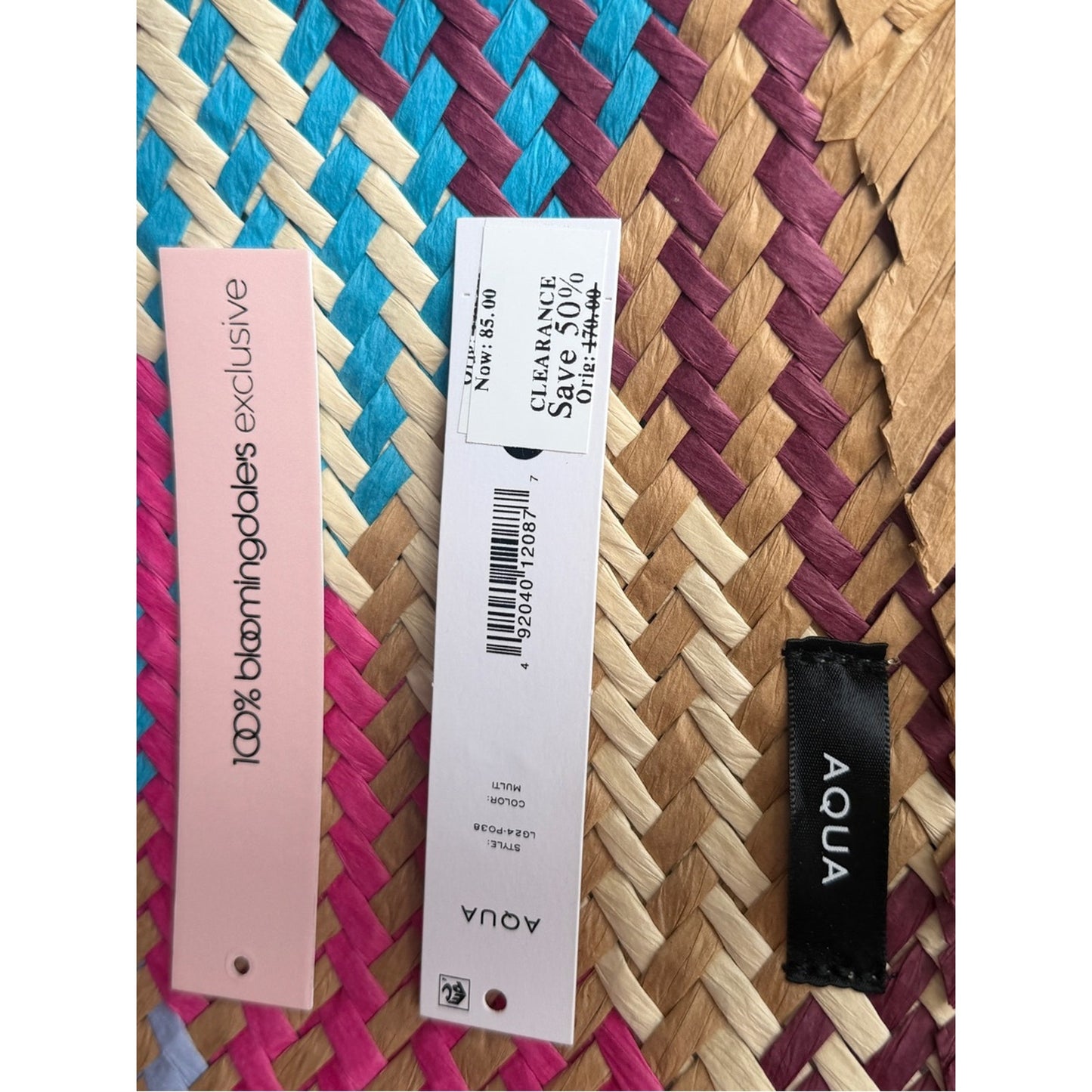 Aqua NWT Woven Paper Straw Tote Beach Resort Vacation Coastal Chic