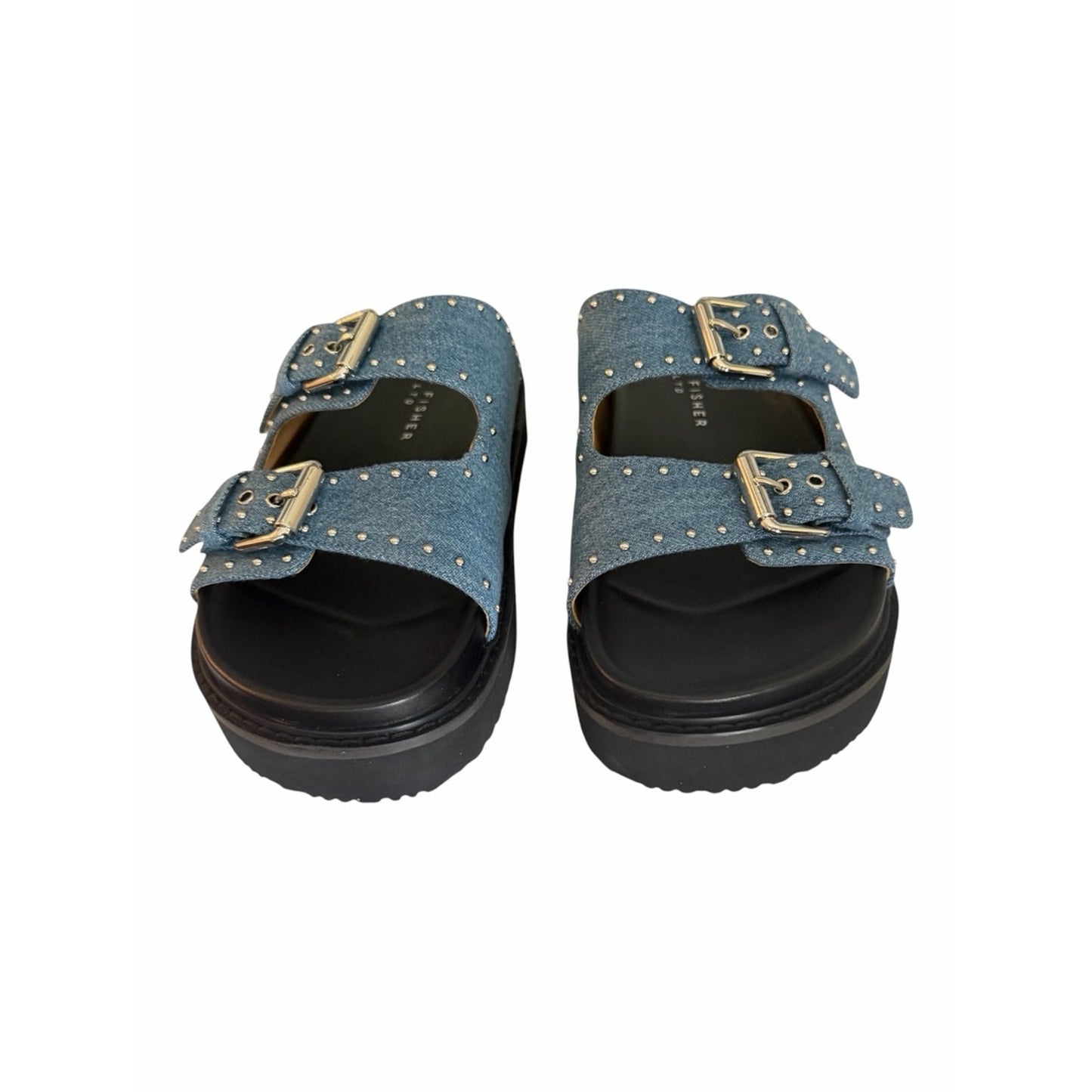 Marc Fisher LTD Agusta Denim Studded Slide Sandals Platform Blue 7.5 NIB