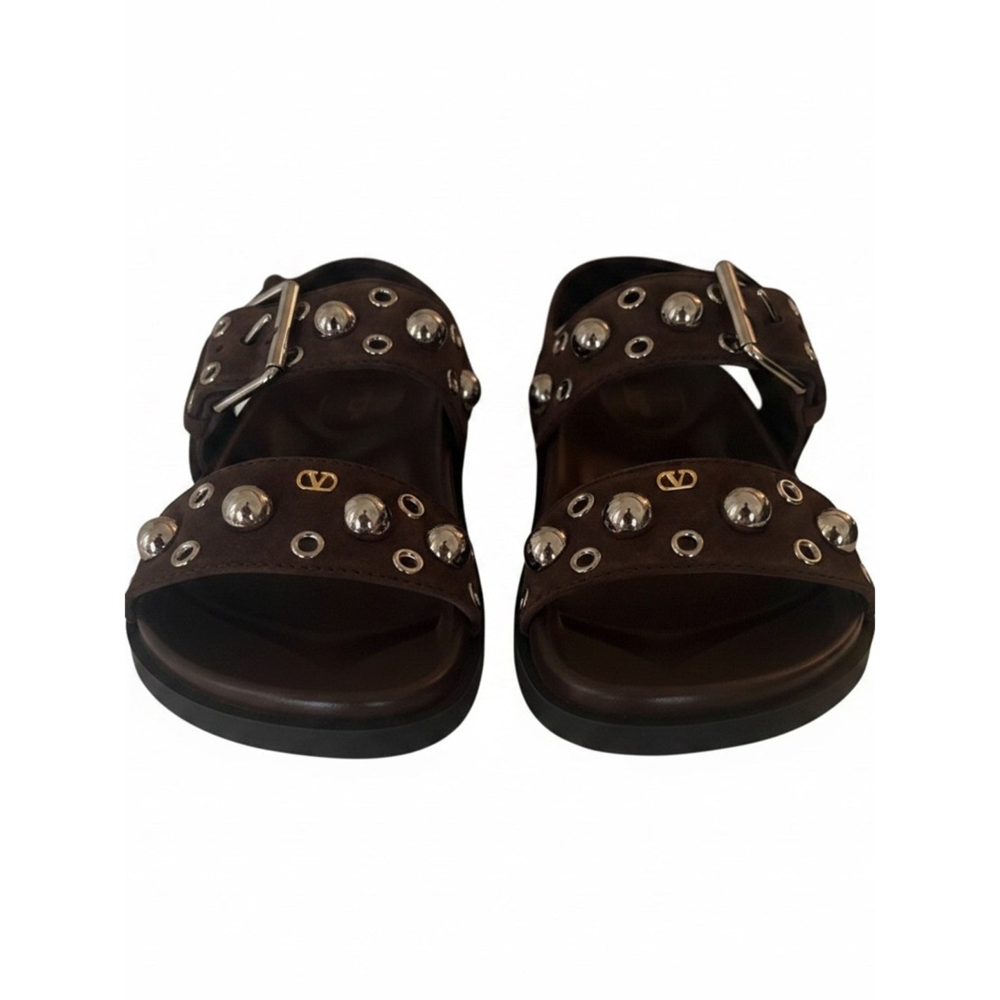 Valentino Garavani Nellcôte 20 Brown Studded Suede Sandals 37.5 NIB