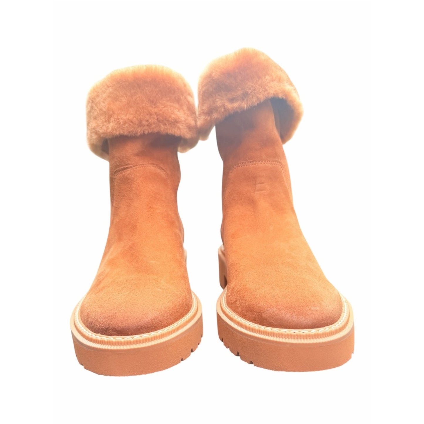Naturalizer Sense Water Repellent Suede Faux Fur Boots Golden Caramel Size 9 NIB
