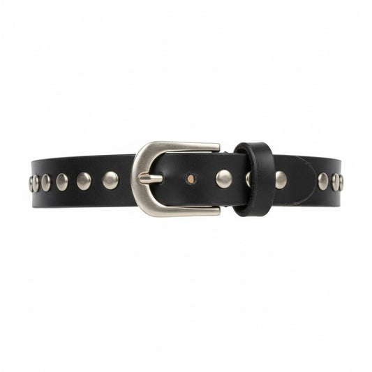 B-Low The Belt Liz Studded Leather Belt Black Silver Size L - 35–38 Waist NWT
