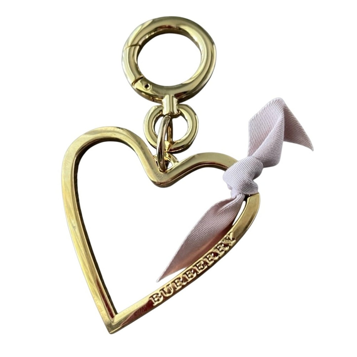 Gold Burberry Gold Heart Bag Charm with Pink Ribbon NIB