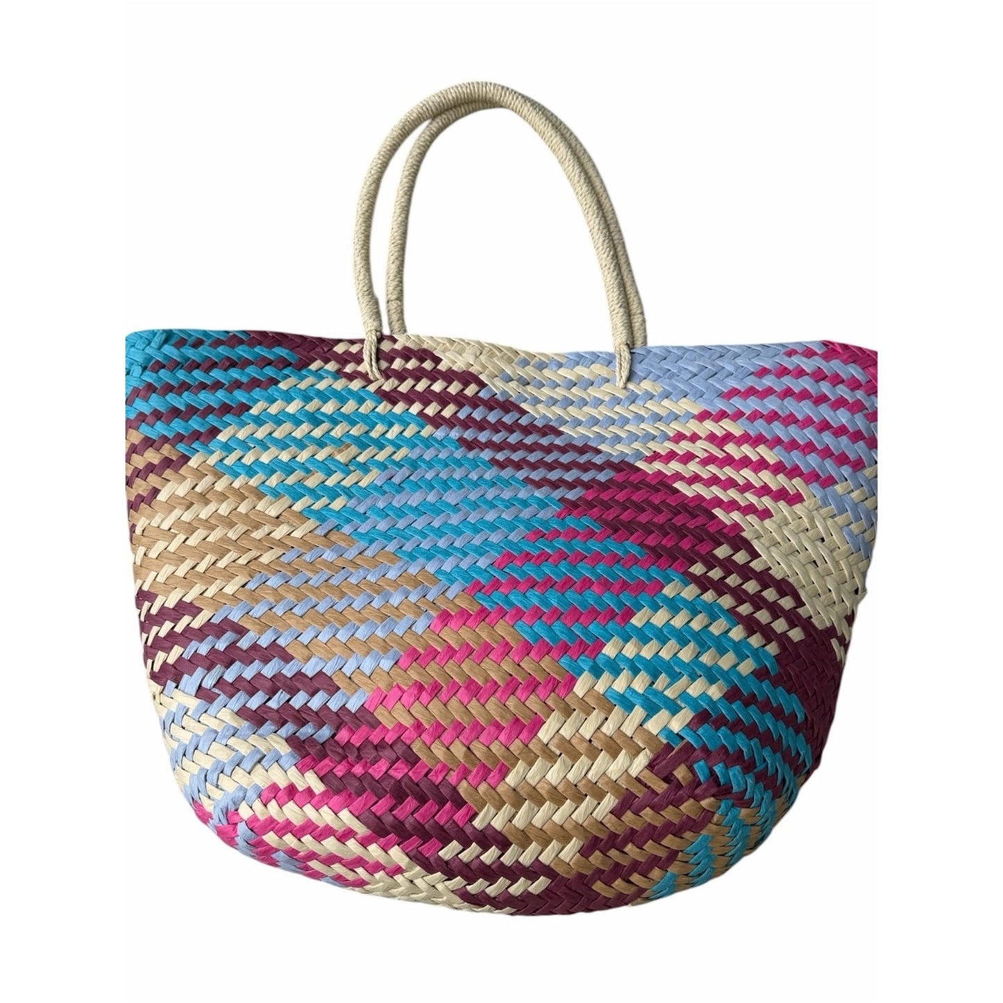 Aqua NWT Woven Paper Straw Tote Beach Resort Vacation Coastal Chic