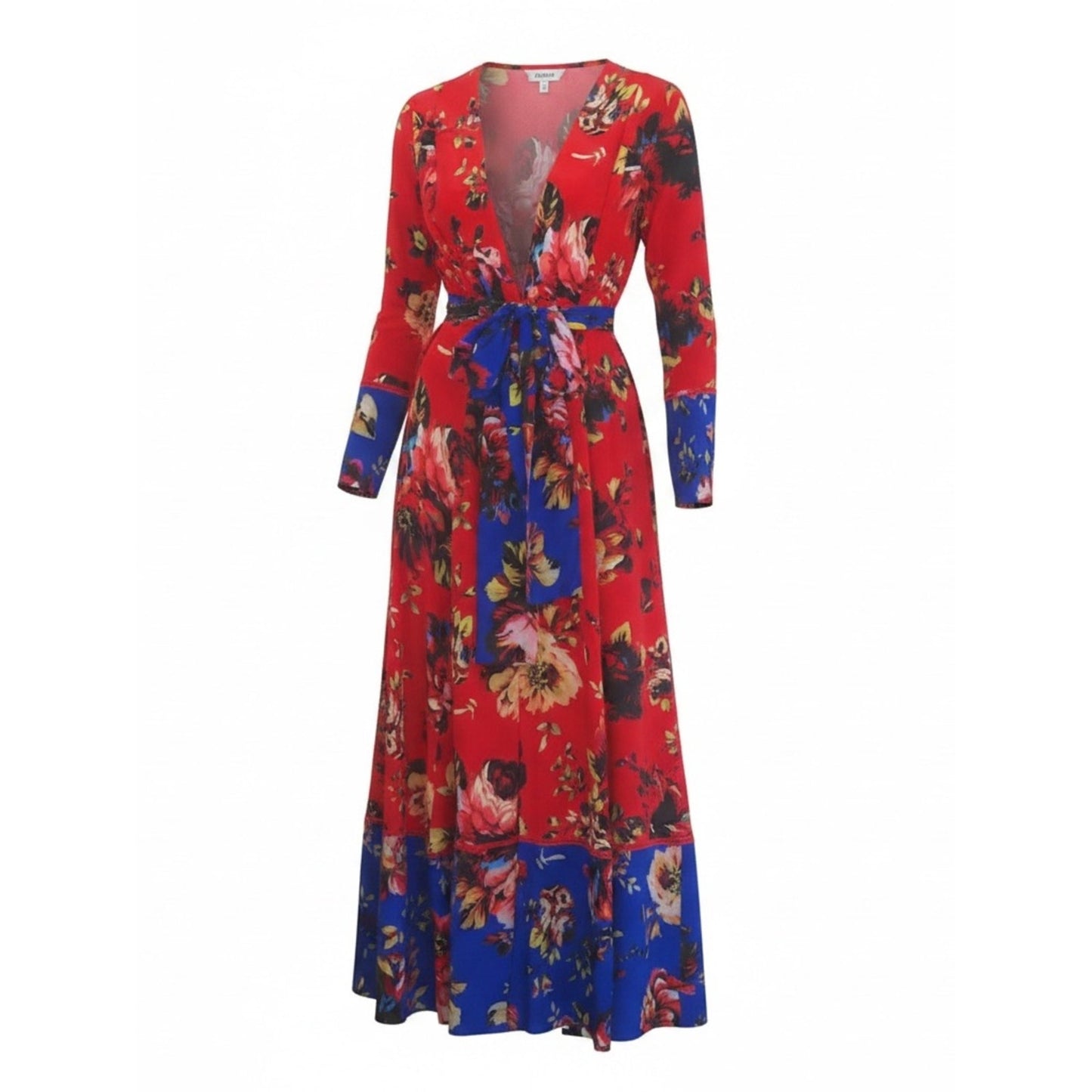 We Are Leone Silk Maxi Dress Duster Red Floral Peony Contrast NWT S/M Boho