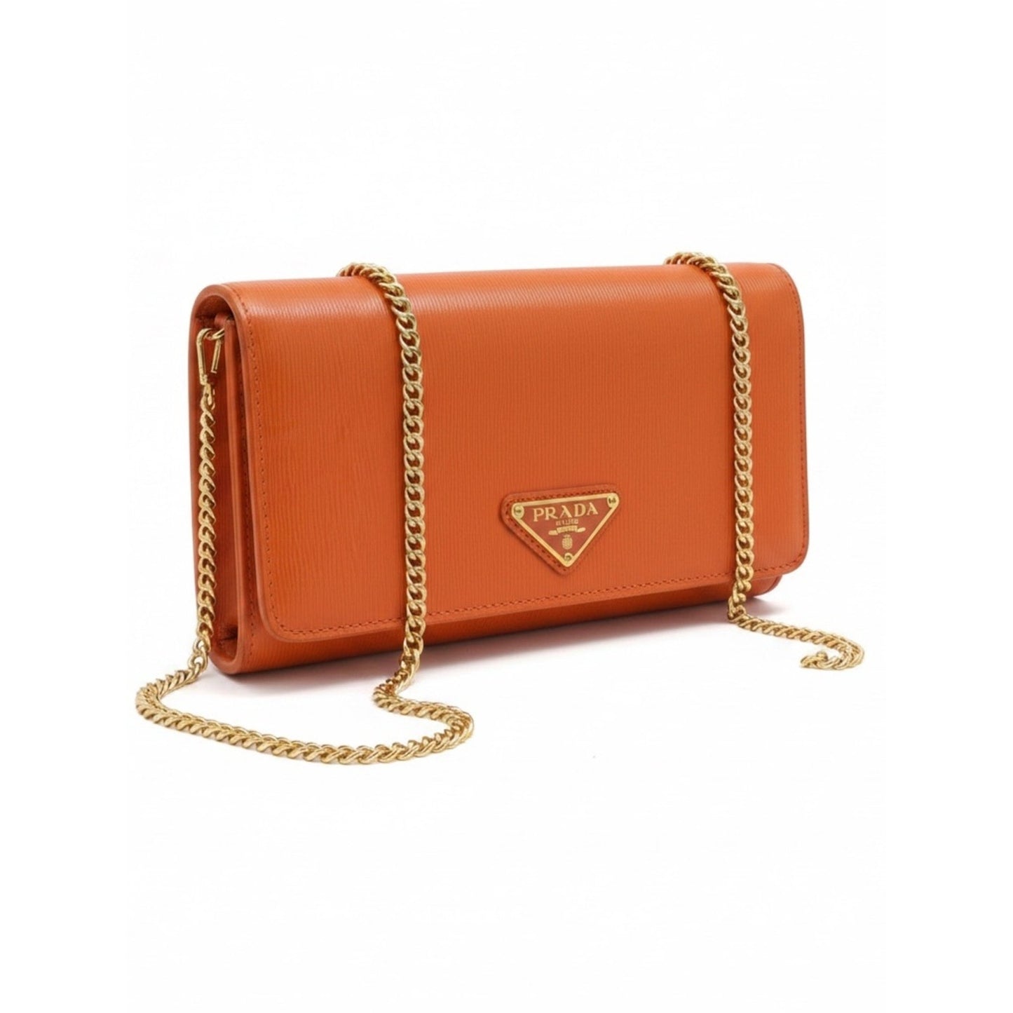 PRADA Vitello Move Papaya Wallet on Chain Crossbody Bag WOC w Dust Bag & Cards